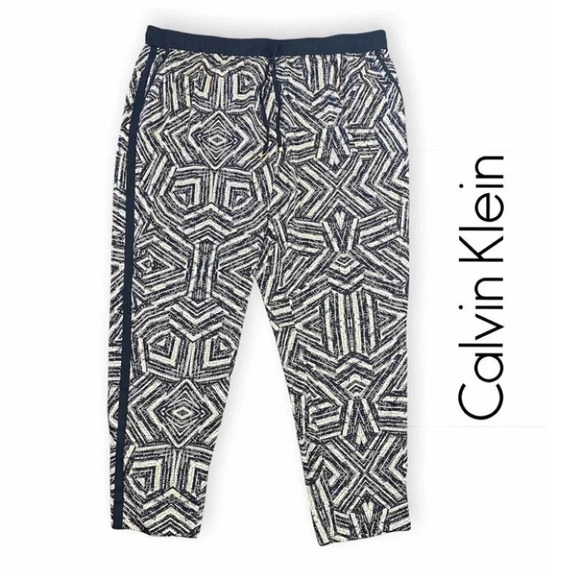 Calvin Klein Black & Beige  Abstract Design Loose Pants - Picture 1 of 7